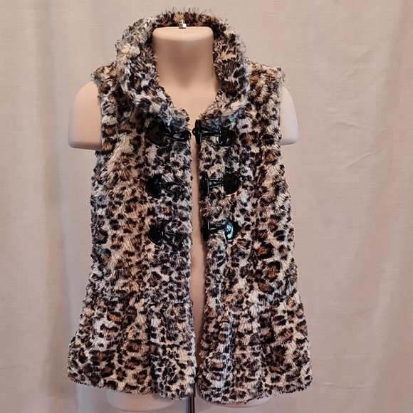 Little Lass Leopard Print Vest, excellent used condition, sz 5, soft & fuzzy - Picture 1 of 6